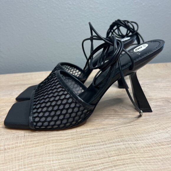 NEW Marc Fisher Dallyn Square Toe Ankle Strap Strappy Sandals Black Mesh Heel 8 - Picture 5 of 8